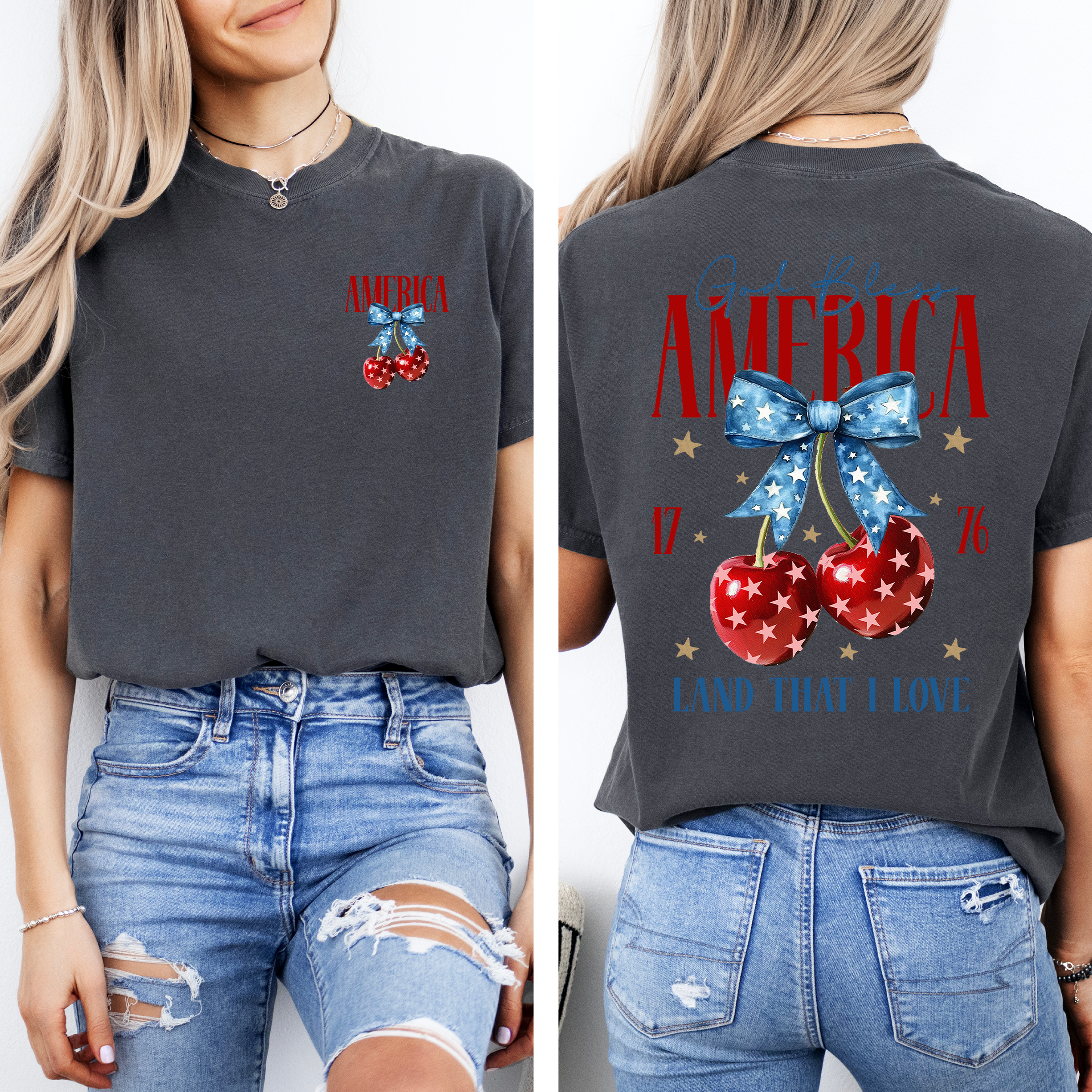 God Bless America, Patriotic, Cherries, USA, Fourth Of July, Comfort Colors T-Shirt