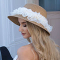 Floral Trim Straw Sun Hat
