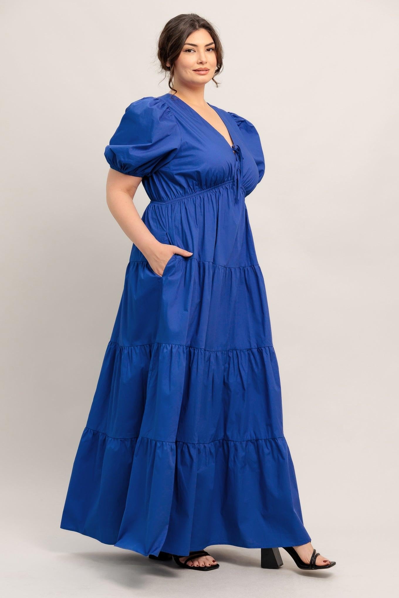 Summer Glow Royal Blue Print Woven Maxi Dress