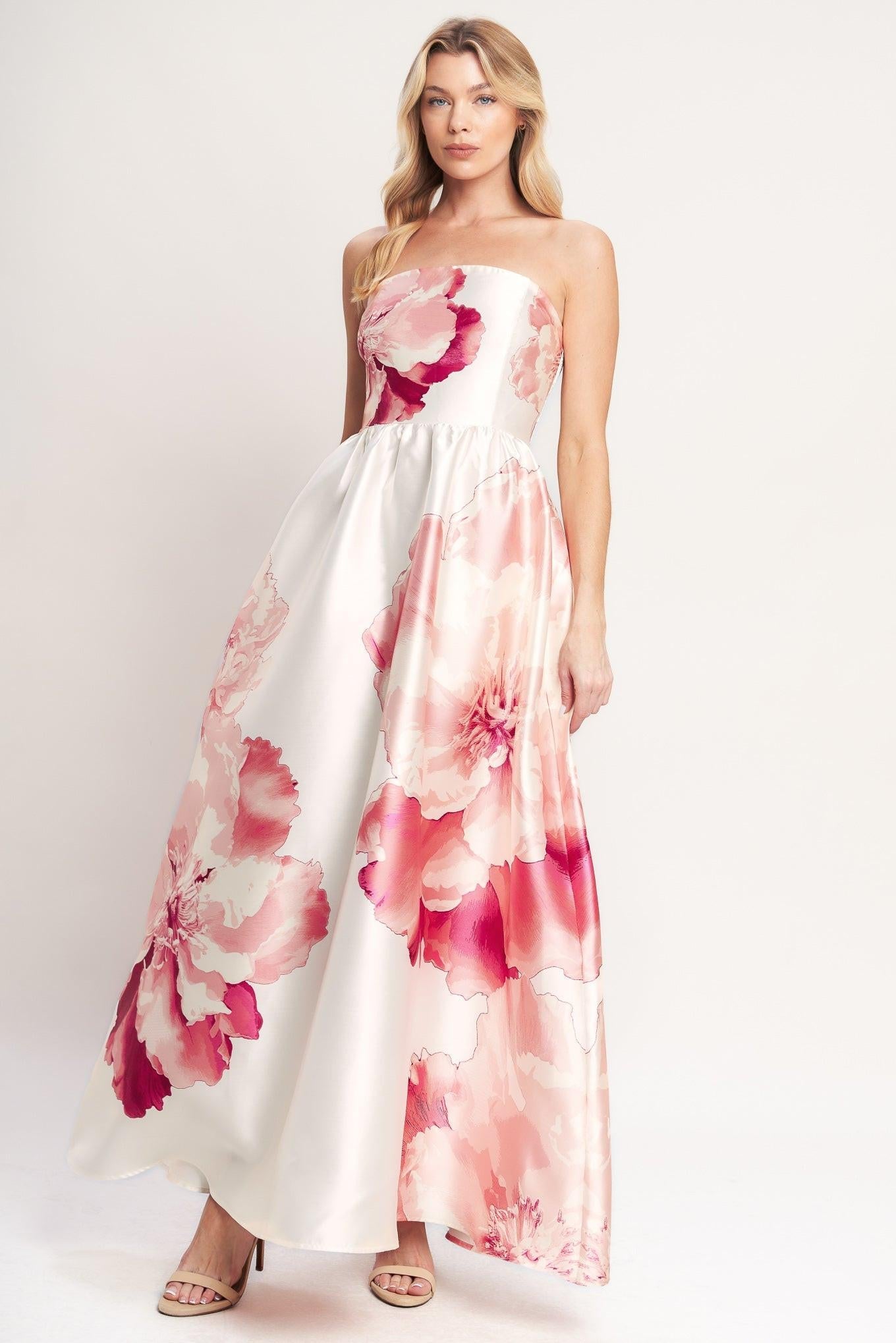 Luxe Peony Floral Print Woven Maxi Dress
