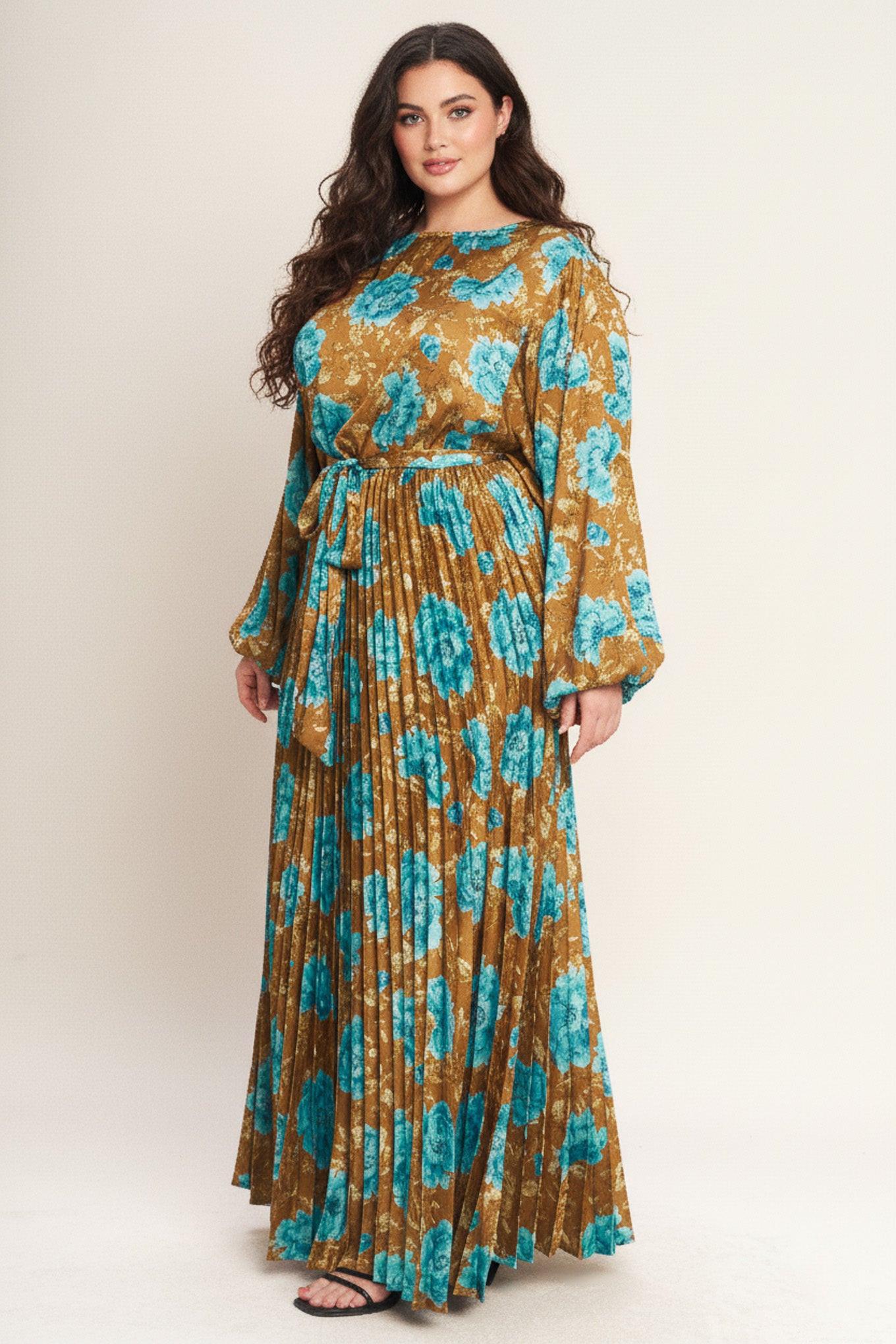 Golden Bloom Luxe Floral Woven Satin Maxi Dress