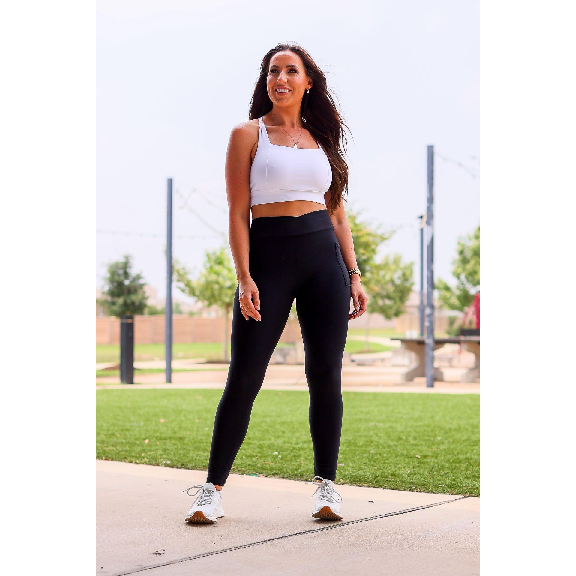Stephanie - Crossover Black Pocket Full Length Leggings