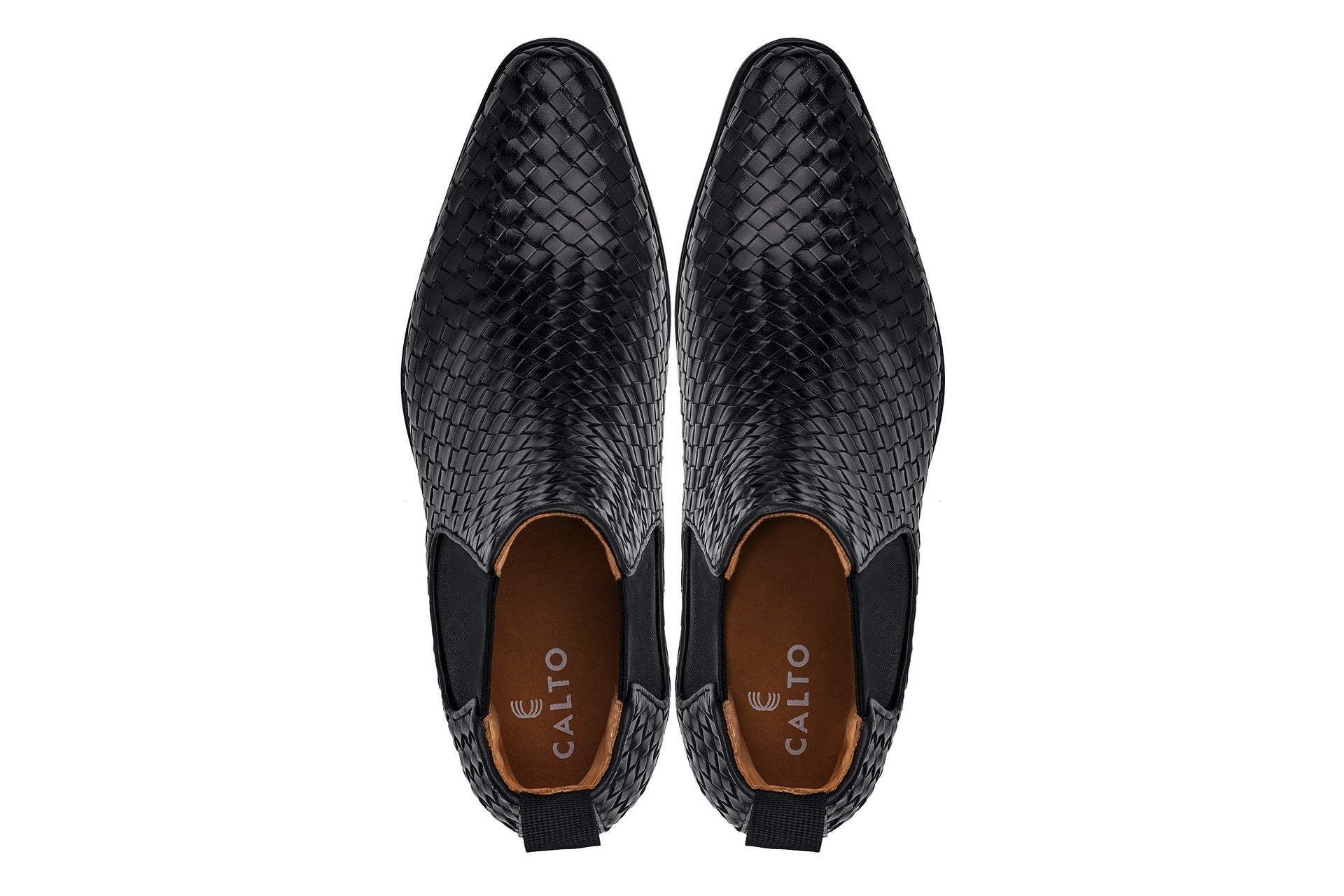 CALTO - K30521 - 3.3 Inches Taller (Black) - Woven Slip-On High-Top Chelsea Ankle Boots