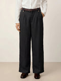 Leinen-Lyocell Plisseehose mit weitem Bein, elastischem Bund hinten und Knopfdetail AISLING