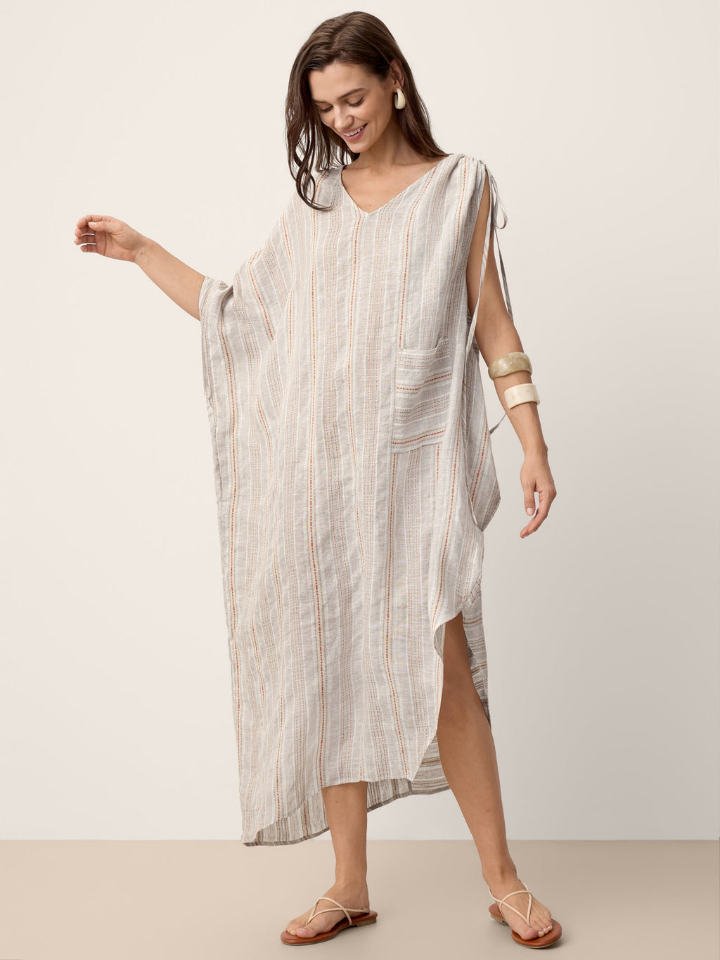 Linen Asymmetric Drawstring Maxi Dress NADIA