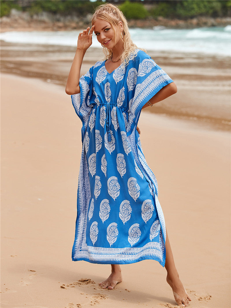 Printed Beach Cover-Up Maxi Dress ¨C Vacation Bikini Kimono, Sun Protection Long Dress