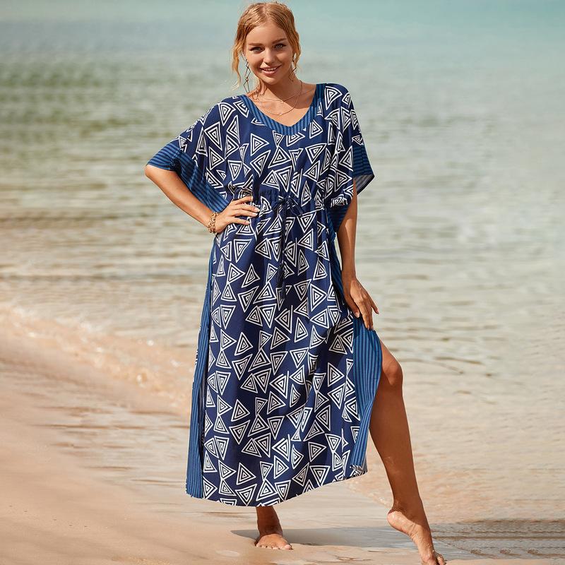 Printed Beach Cover-Up Maxi Dress ¨C Vacation Bikini Kimono, Sun Protection Long Dress
