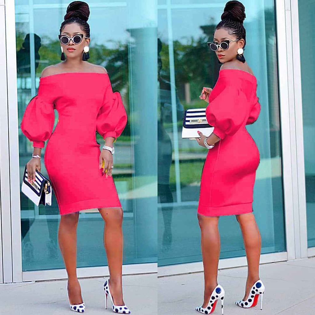 Women's Off The Shoulder Bodycon Dress Lantern