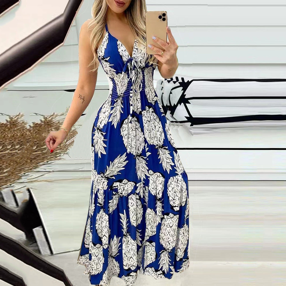 Summer Bustier Spaghetti Strap High Waist Printed Maxi Dress Sexy Women's Dress