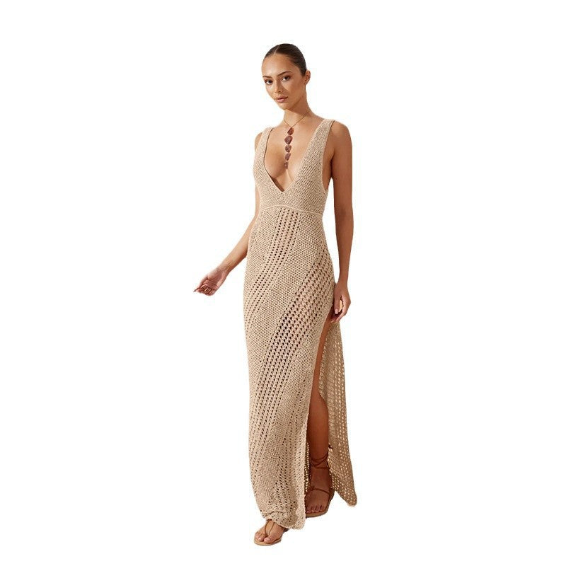 Women¡¯s Solid Color Sexy Knitted Beach Cover-Up Dress ¨C Bikini Swimsuit Bodycon Maxi Dress