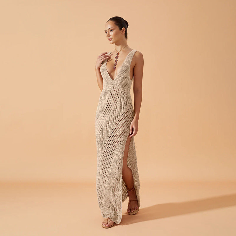 Women¡¯s Solid Color Sexy Knitted Beach Cover-Up Dress ¨C Bikini Swimsuit Bodycon Maxi Dress