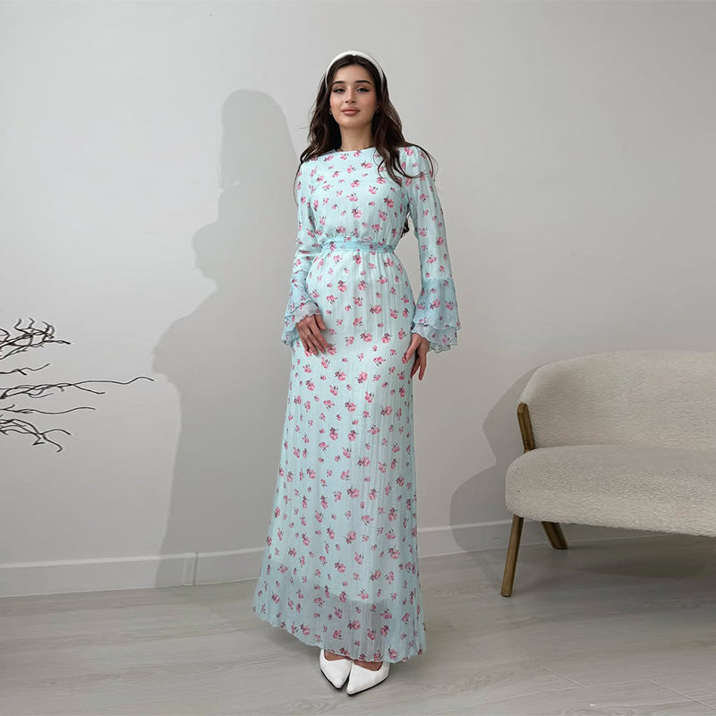 Women's Round Neck Floral Bodycon Slimming Elegant Maxi Dress