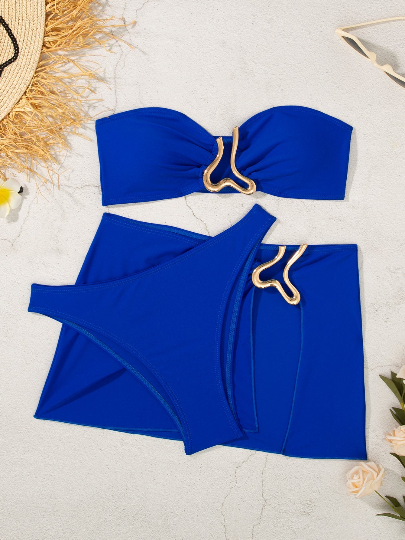 Badeanzug einfarbig dreiteiliger Badeanzug goldene Musiksymbol-Accessoires Bikini Bikini