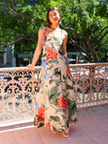 Summer French Retro Maxi Dress Printed Spaghetti Strap Slimming Dress