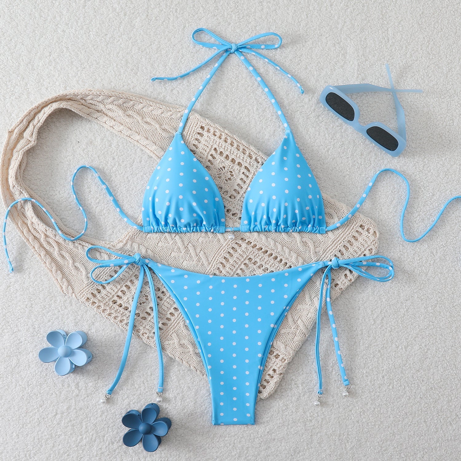 Sexy Triangle Separated Strap Multicolor Polka Dot Bikini Beach Swimwear Swimsuit