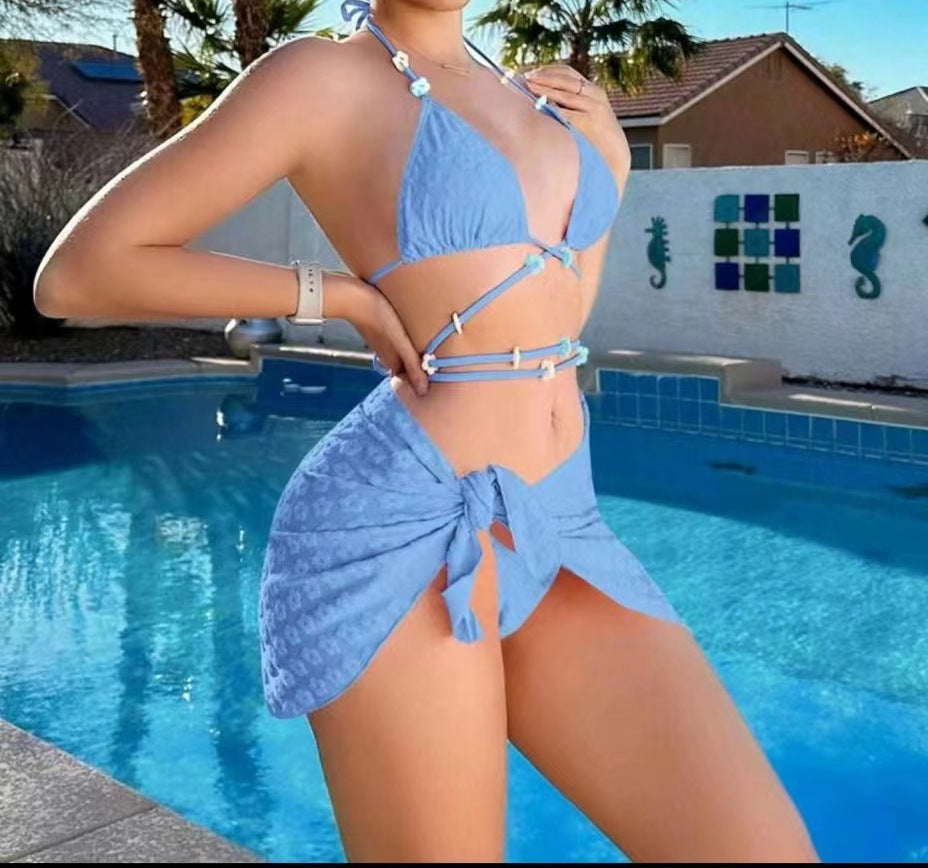 Damen-Bikini-Badeanzug, sexy, dreiteilig, geteilt