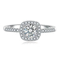 S925 Multicolor Moissanite Cushion Halo Adjustable Rings with Pavé-Set Band & Square Accents, 0.5ct-2ct D-Grade VVS Certificate, 12 Vibrant Colors, Sterling Silver Jewelry