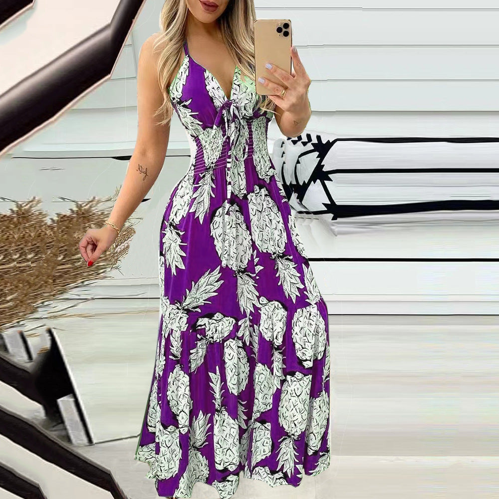 Summer Bustier Spaghetti Strap High Waist Printed Maxi Dress Sexy Women's Dress