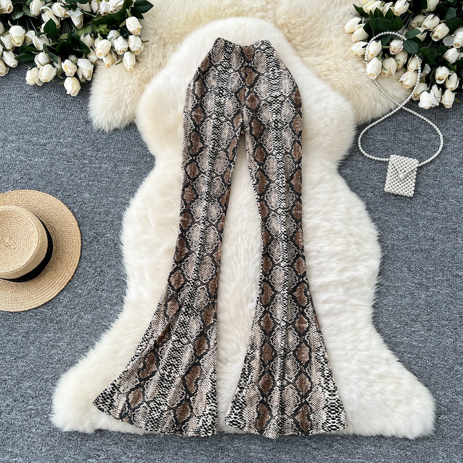 Women's Sexy Fashion Leopard Flare Pants - Leopard Print Stretchy Skinny Leg, Slimming Casual Trousers