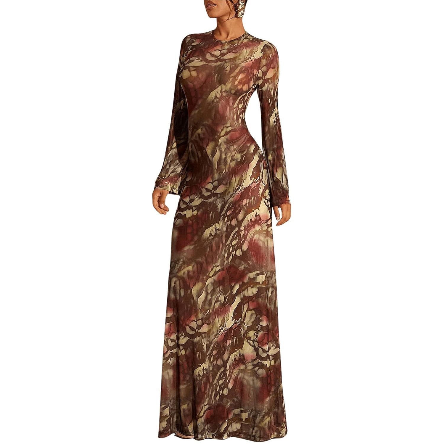 Women's Mesh Printed Cover-Up Casual Vacation Beach Maxi Dress