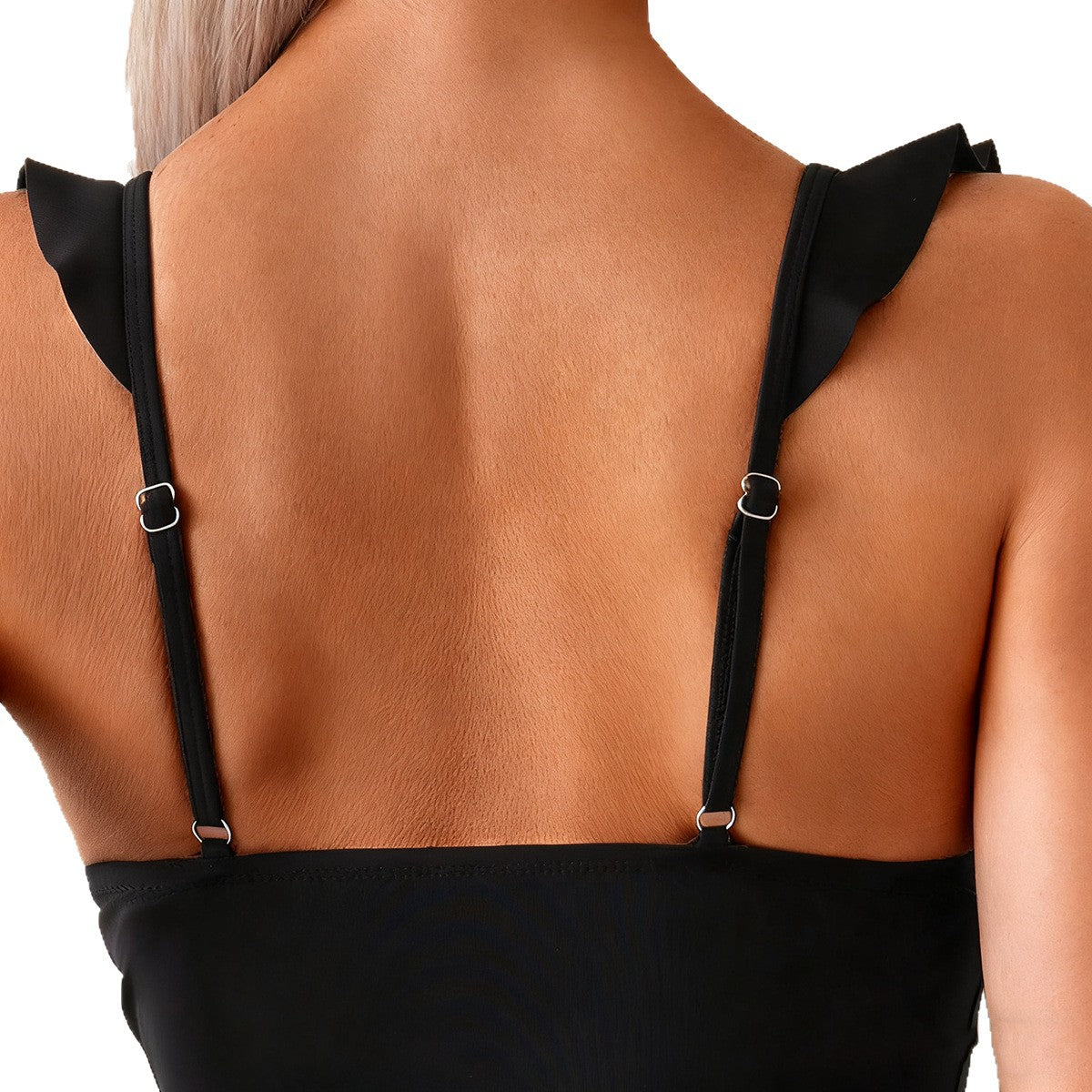 Sexy kurzer Rock zweiteiliger Badeanzug Damen Rüschen Urlaub Einfarbig Bikini Dreiteiliges Set Resort-Stil
