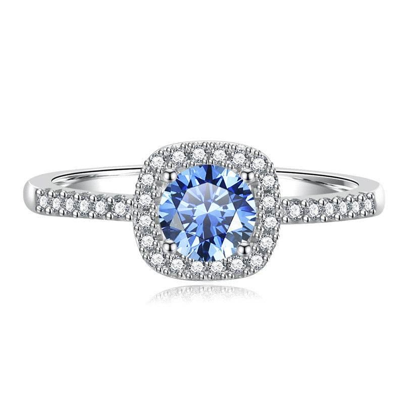 S925 Multicolor Moissanite Cushion Halo Adjustable Rings with Pavé-Set Band & Square Accents, 0.5ct-2ct D-Grade VVS Certificate, 12 Vibrant Colors, Sterling Silver Jewelry