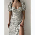 Sleeveless Floral Print Maxi Dress - Strapless Square Neck with High Slit & Waist Emphasis