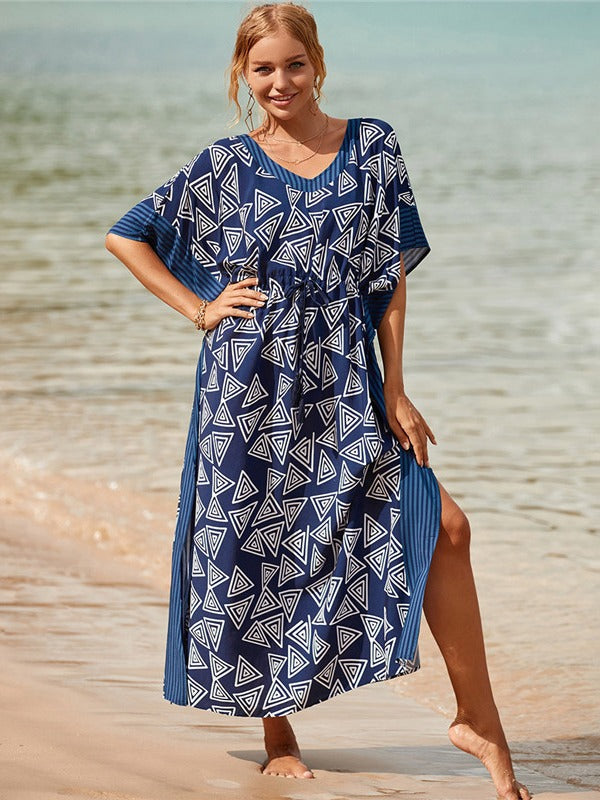 Printed Beach Cover-Up Maxi Dress ¨C Vacation Bikini Kimono, Sun Protection Long Dress