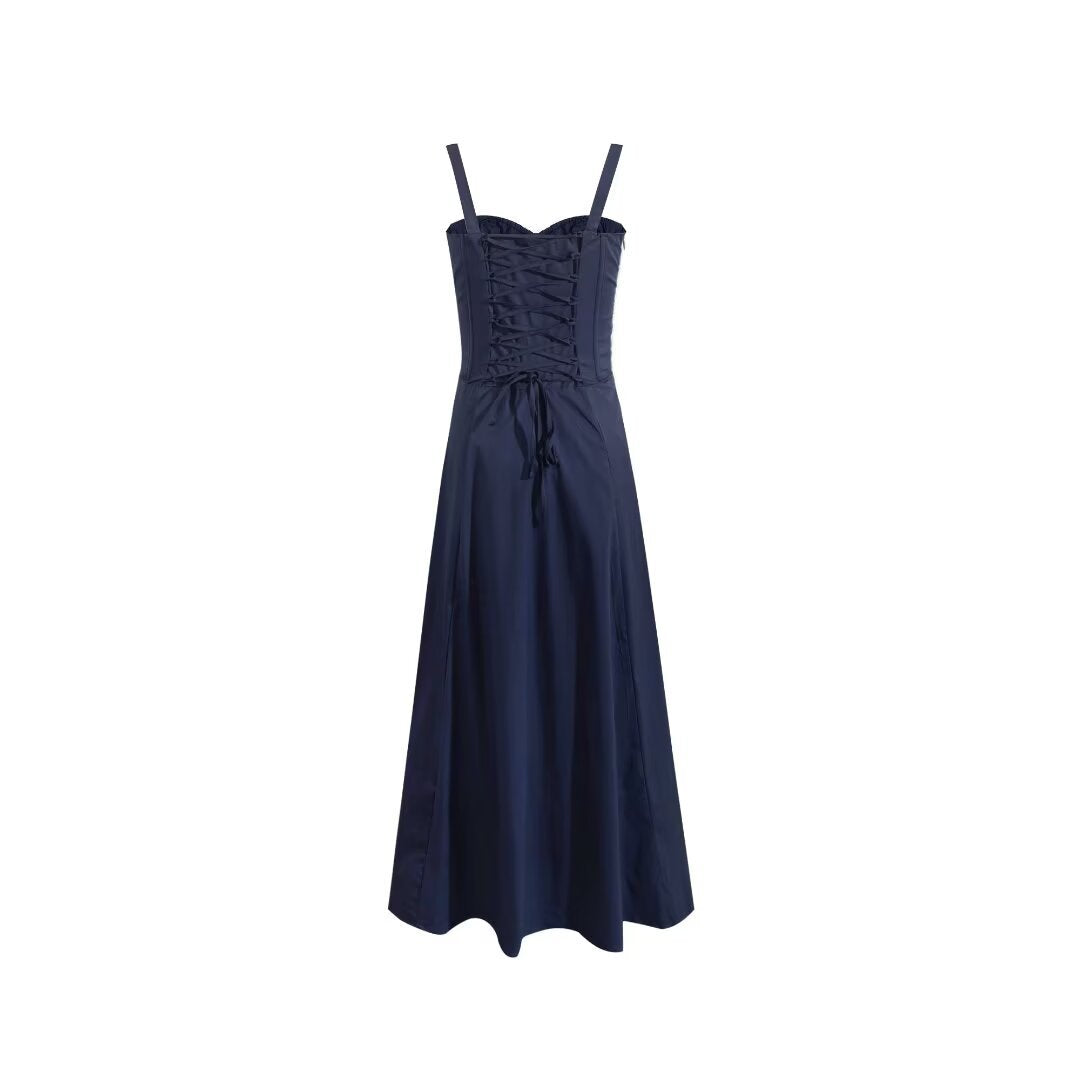 Women's Square Neck Corset Maxi Dress - Floral Printed High Waist A-Line Long Dress