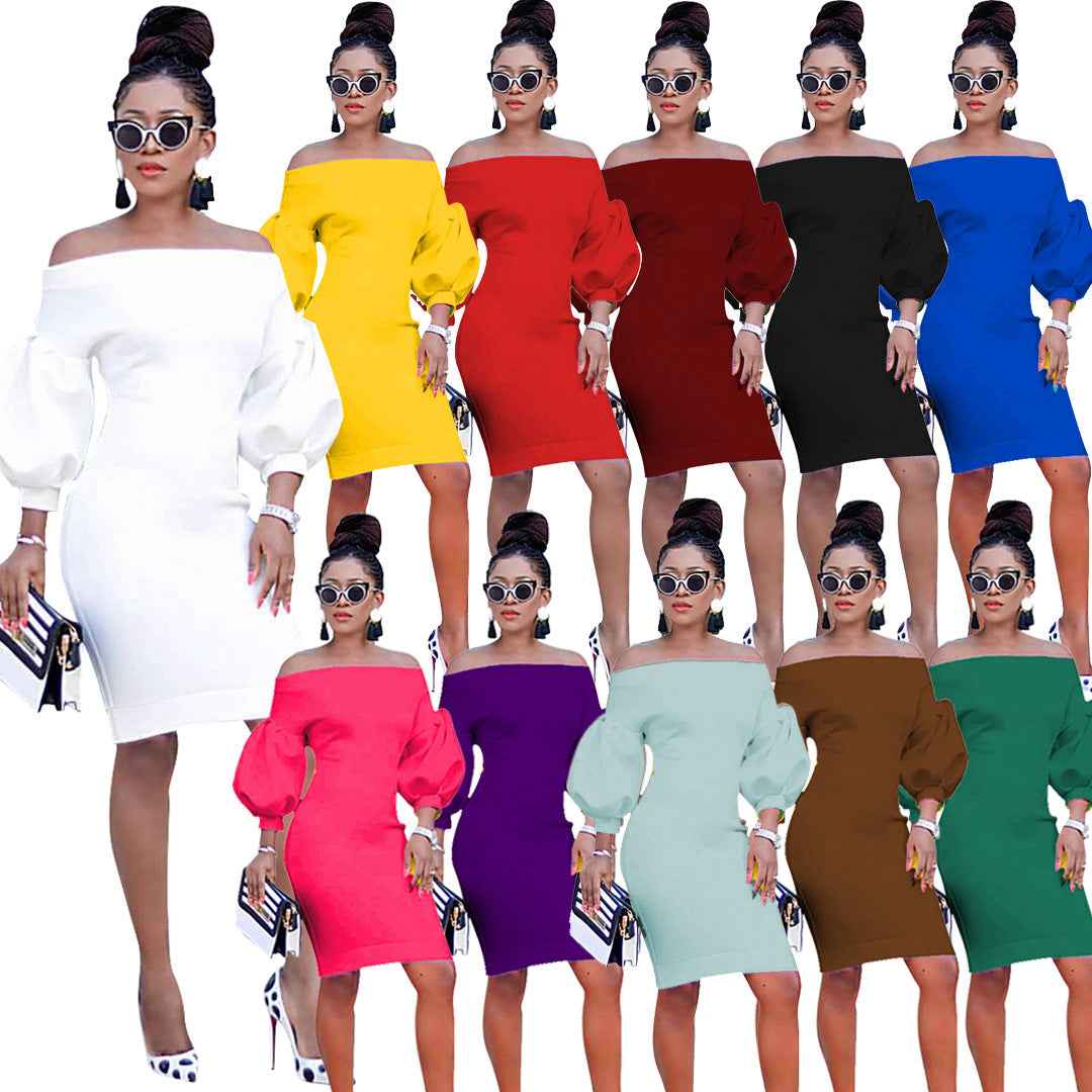 Women's Off The Shoulder Bodycon Dress Lantern