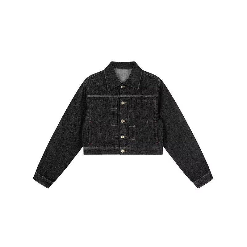 Designer Distressed Denim Set, Cropped Jacket & Baggy Jeans, Retro Hip-Hop Outfit for Women