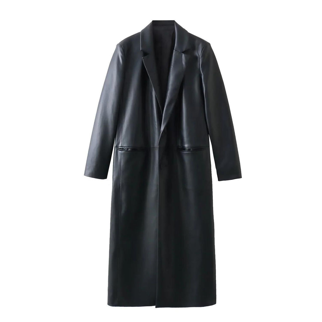 Women Loose-Fit Faux Leather Coat