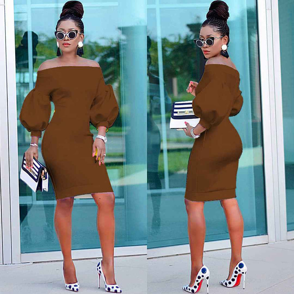 Women's Off The Shoulder Bodycon Dress Lantern