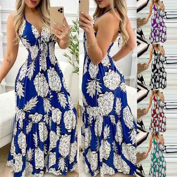 Summer Bustier Spaghetti Strap High Waist Printed Maxi Dress Sexy Women's Dress