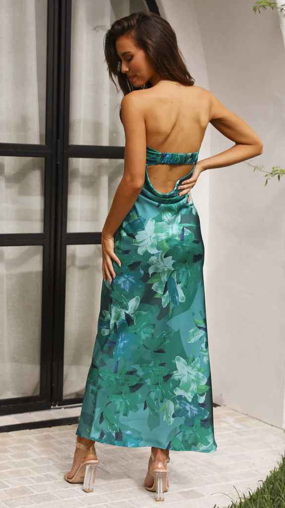 Women's Square Neck Corset Maxi Dress - Floral Printed High Waist A-Line Long Dress