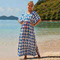 Printed Beach Cover-Up Maxi Dress ¨C Vacation Bikini Kimono, Sun Protection Long Dress