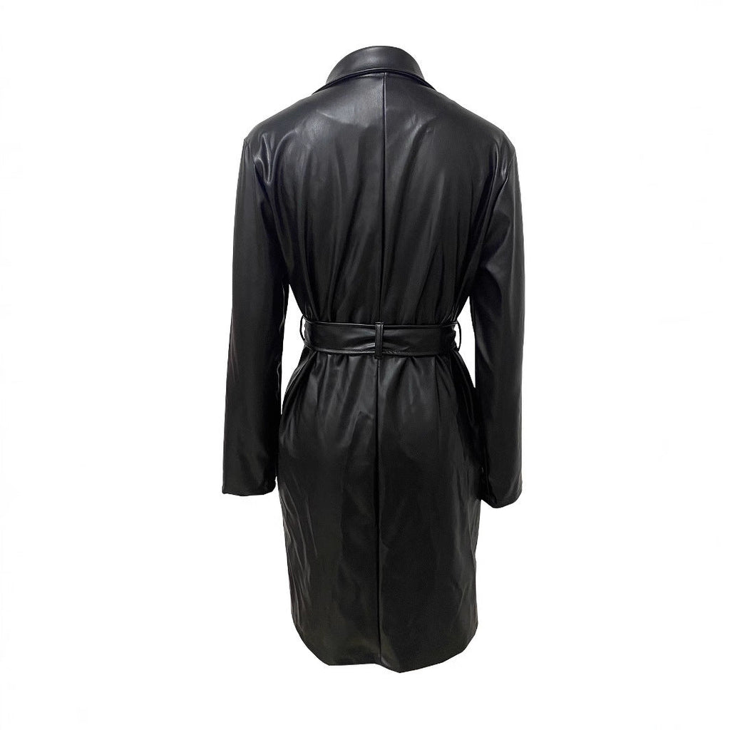 Long Leather Coat with Lapel