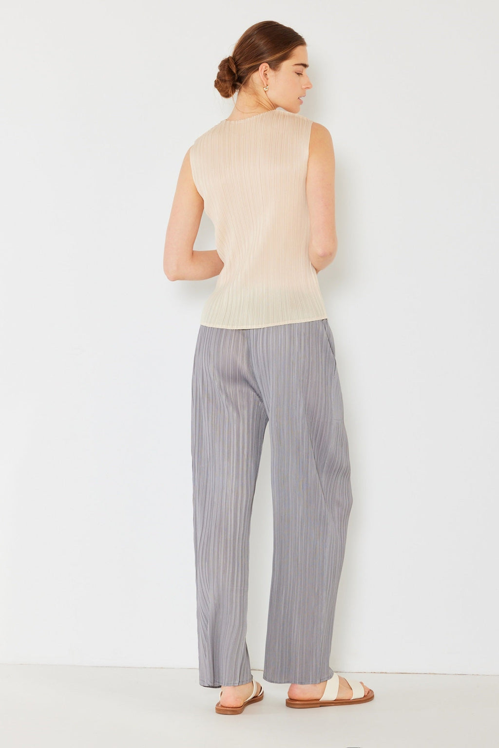Pleated classic straight long pants - P01BS_Gray