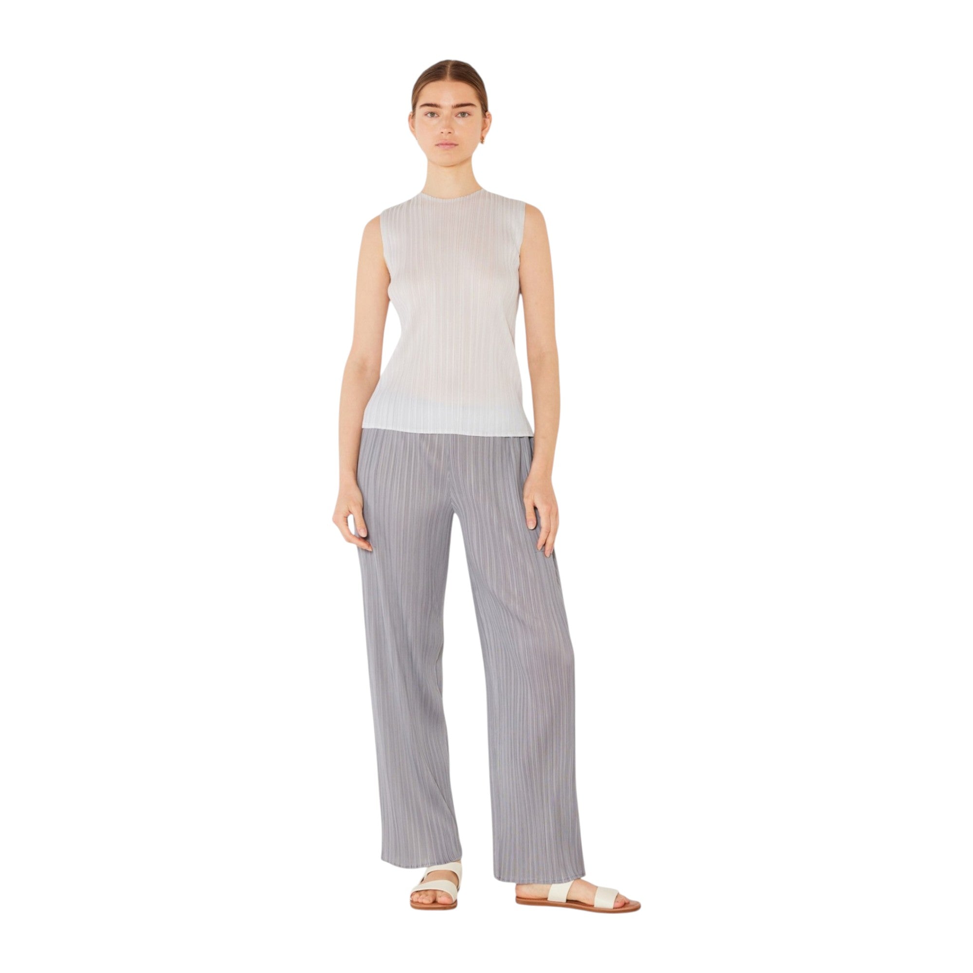 Pleated classic straight long pants - P01BS_Gray