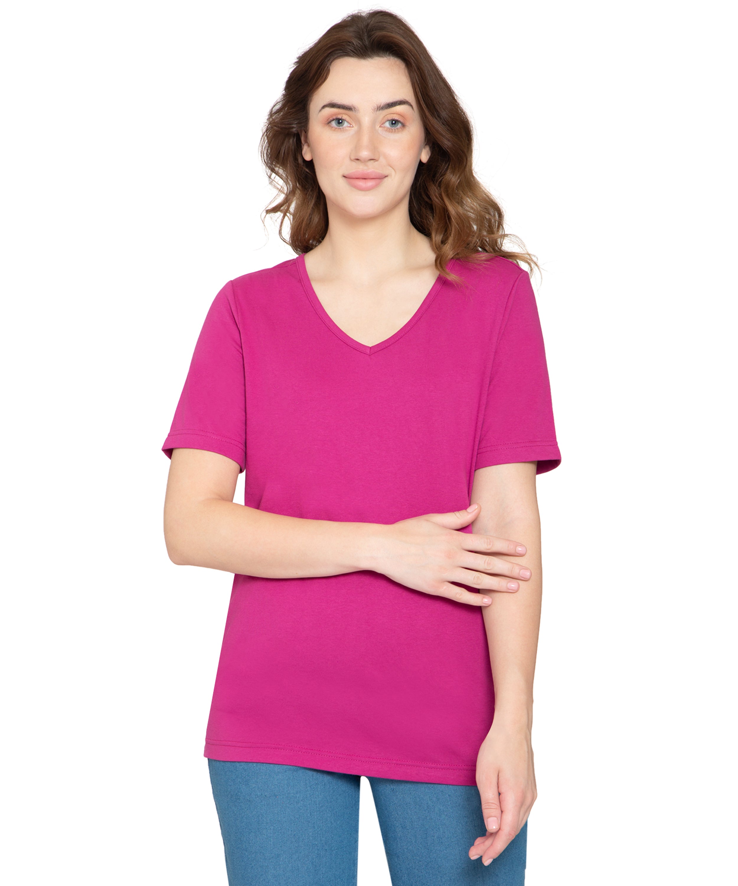 Women's Perfect Short-Sleeve V-Neck Tee Shirt - Cotton blend and Wrinkle Resistant