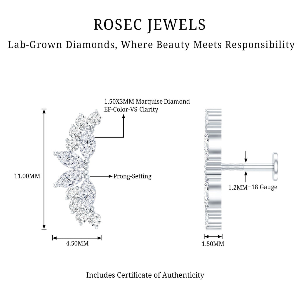 Unique Diamond Crawler Earring for Cartilage Piercing