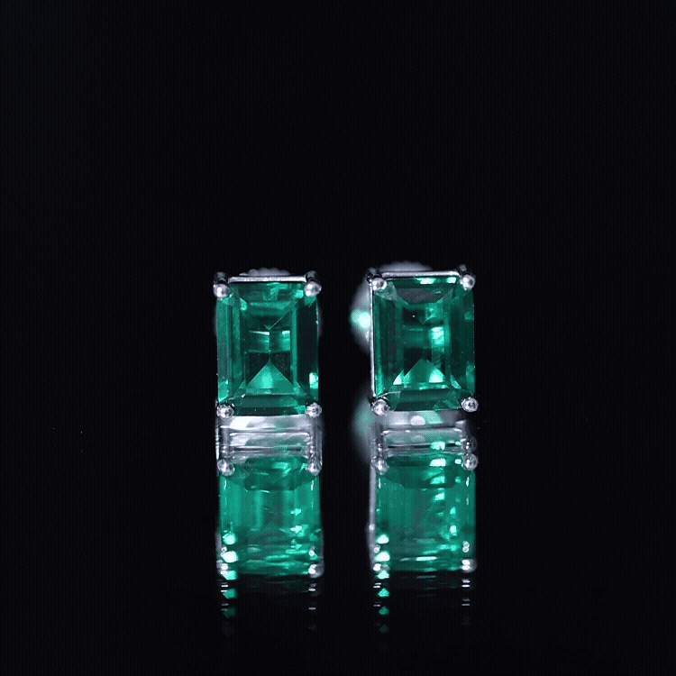 3 Carat Emerald Cut Lab Grown Emerald Solitaire Stud Earrings