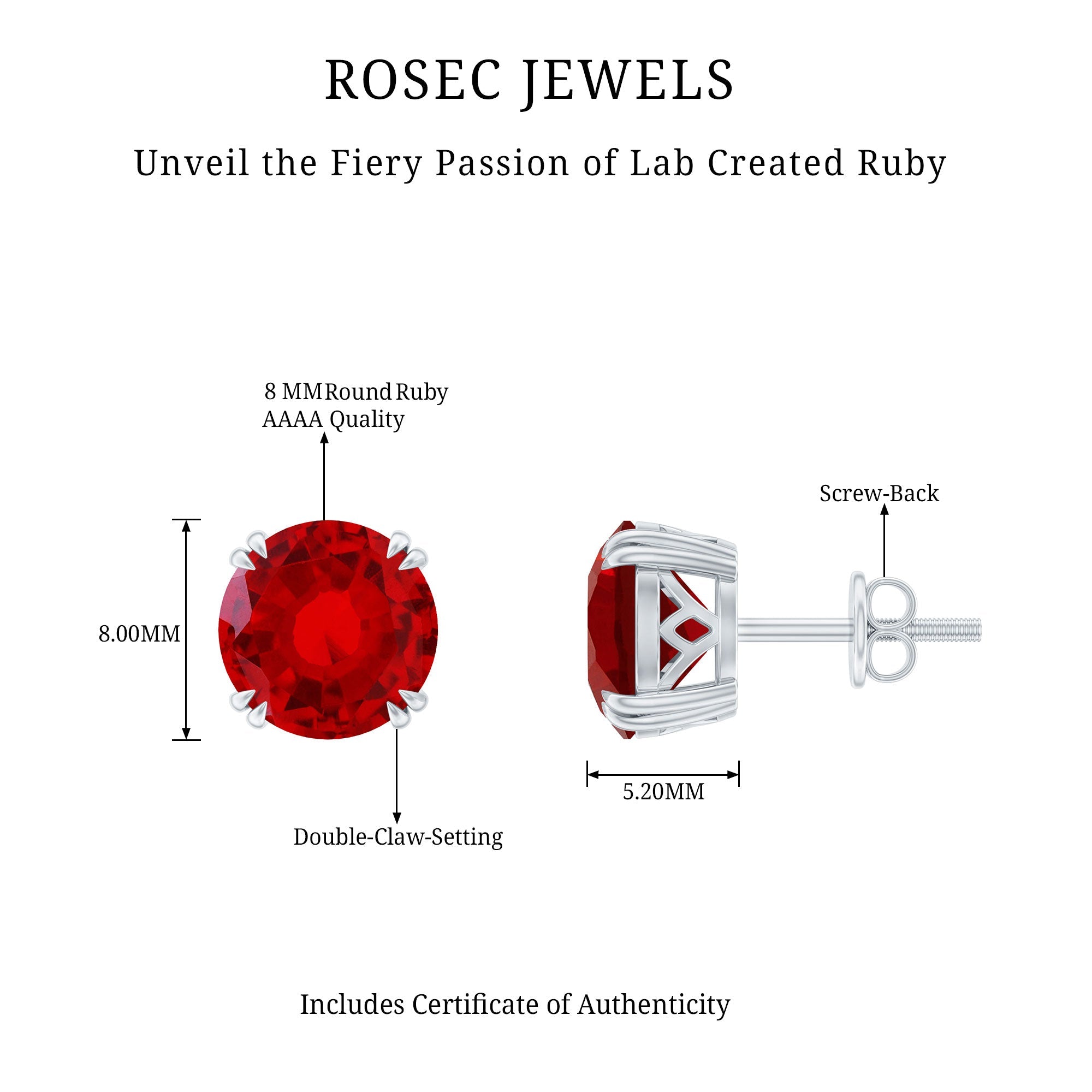Lab Created Ruby Stud Earring in Double Claw Prong Setting