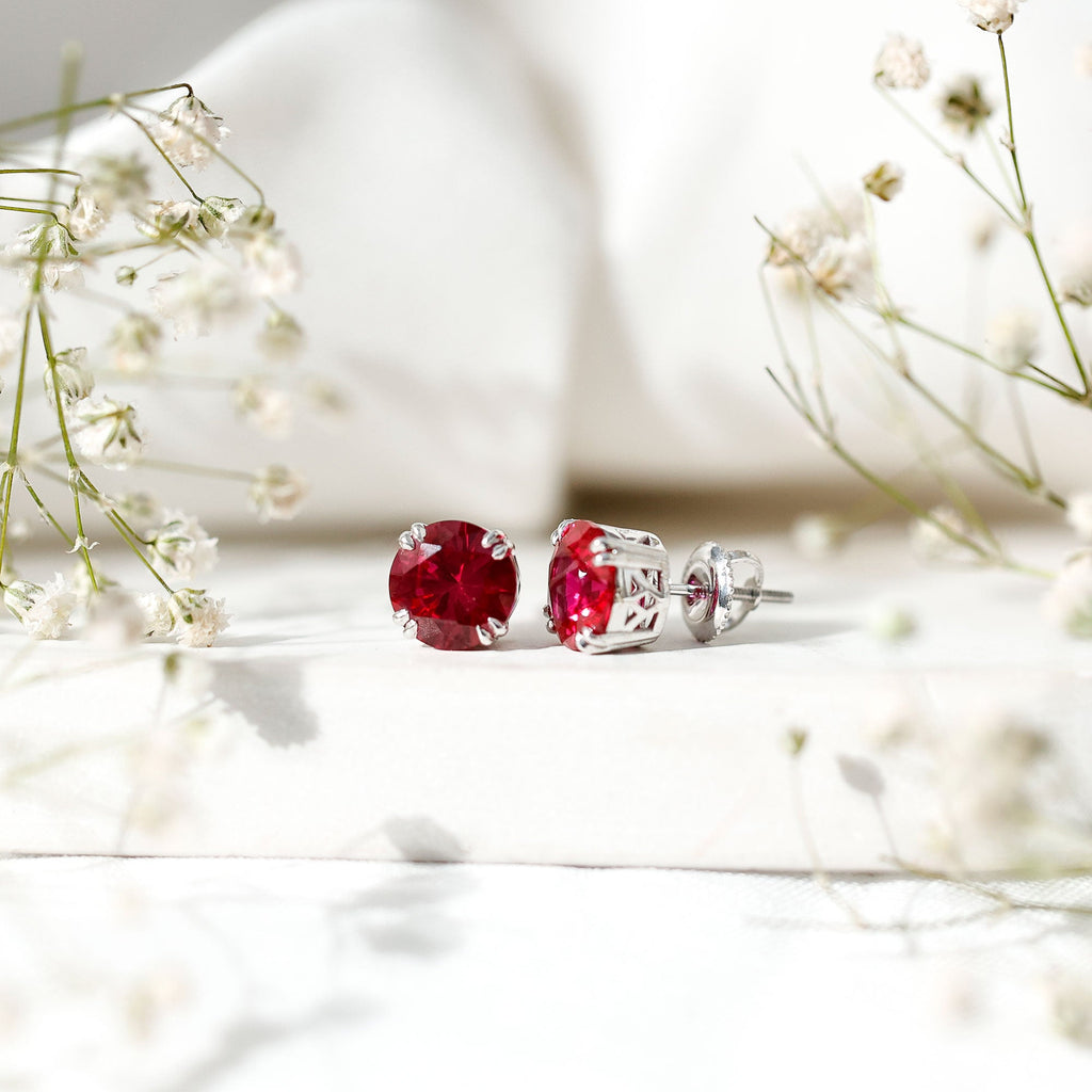 Lab Created Ruby Stud Earring in Double Claw Prong Setting