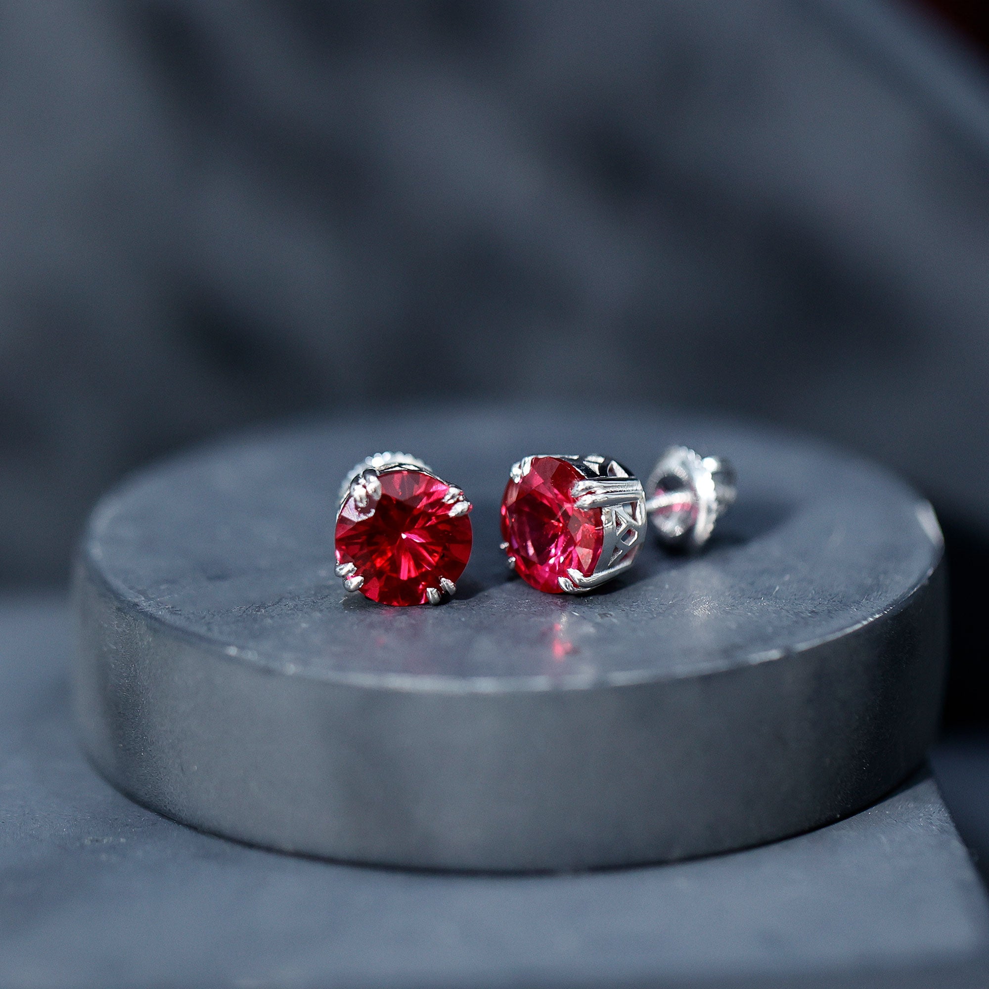 Lab Created Ruby Stud Earring in Double Claw Prong Setting