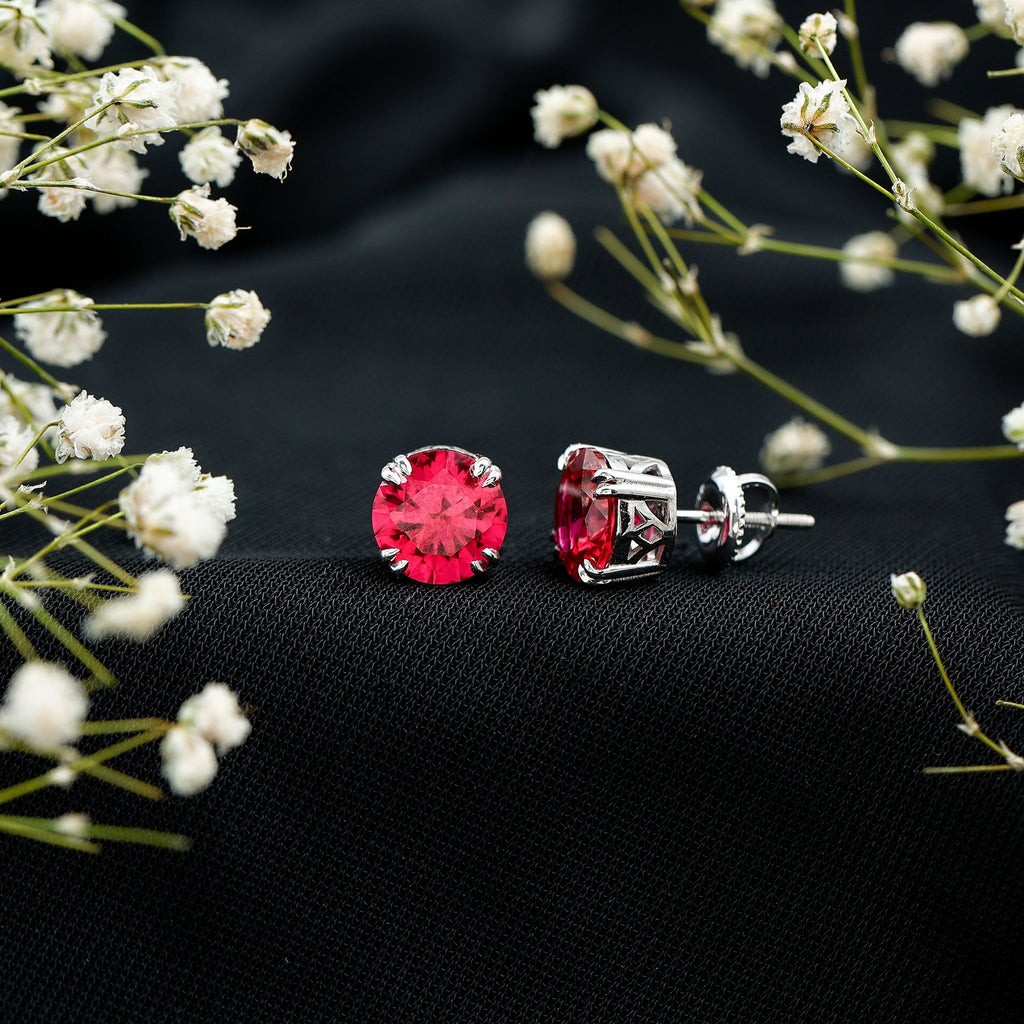 Lab Created Ruby Stud Earring in Double Claw Prong Setting