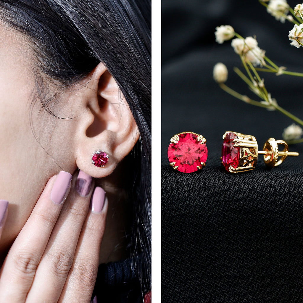 Lab Created Ruby Stud Earring in Double Claw Prong Setting
