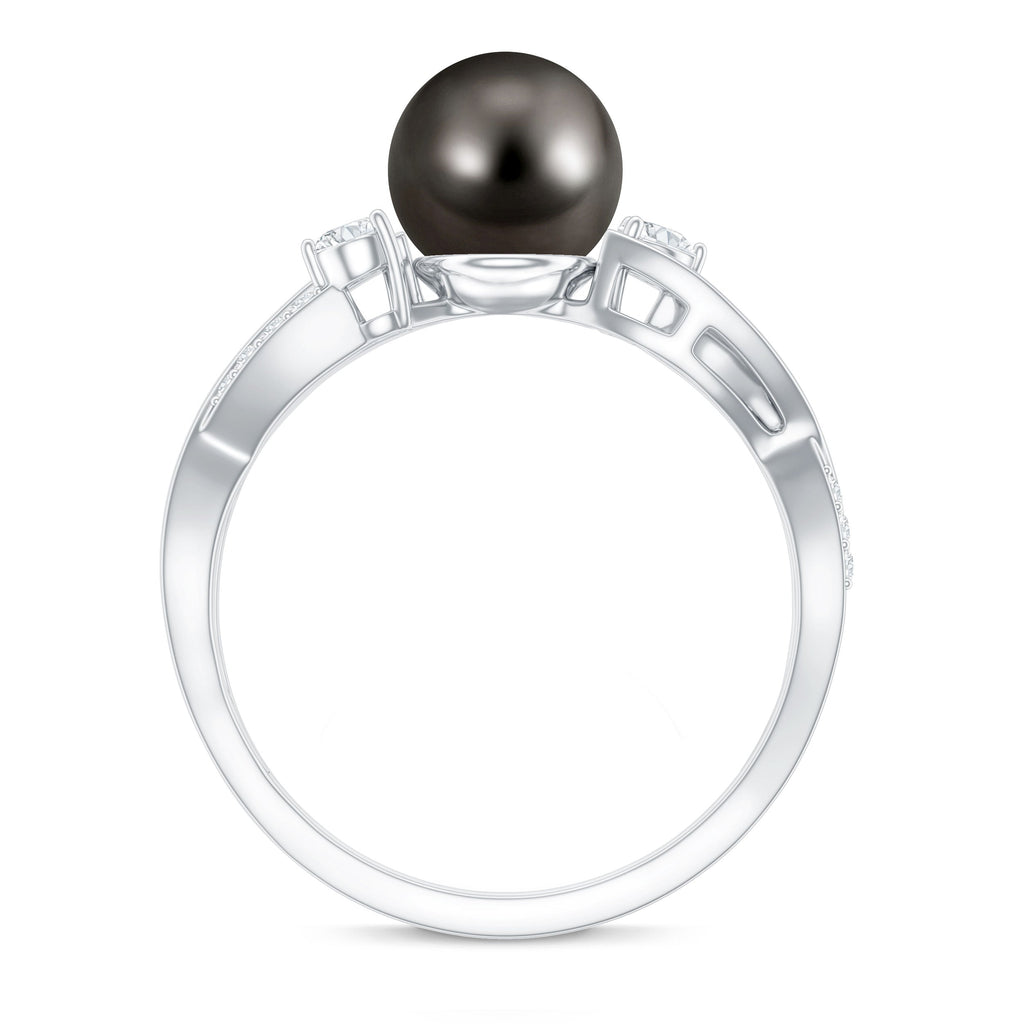 Tahitian Pearl and Diamond Crossover Engagement Ring