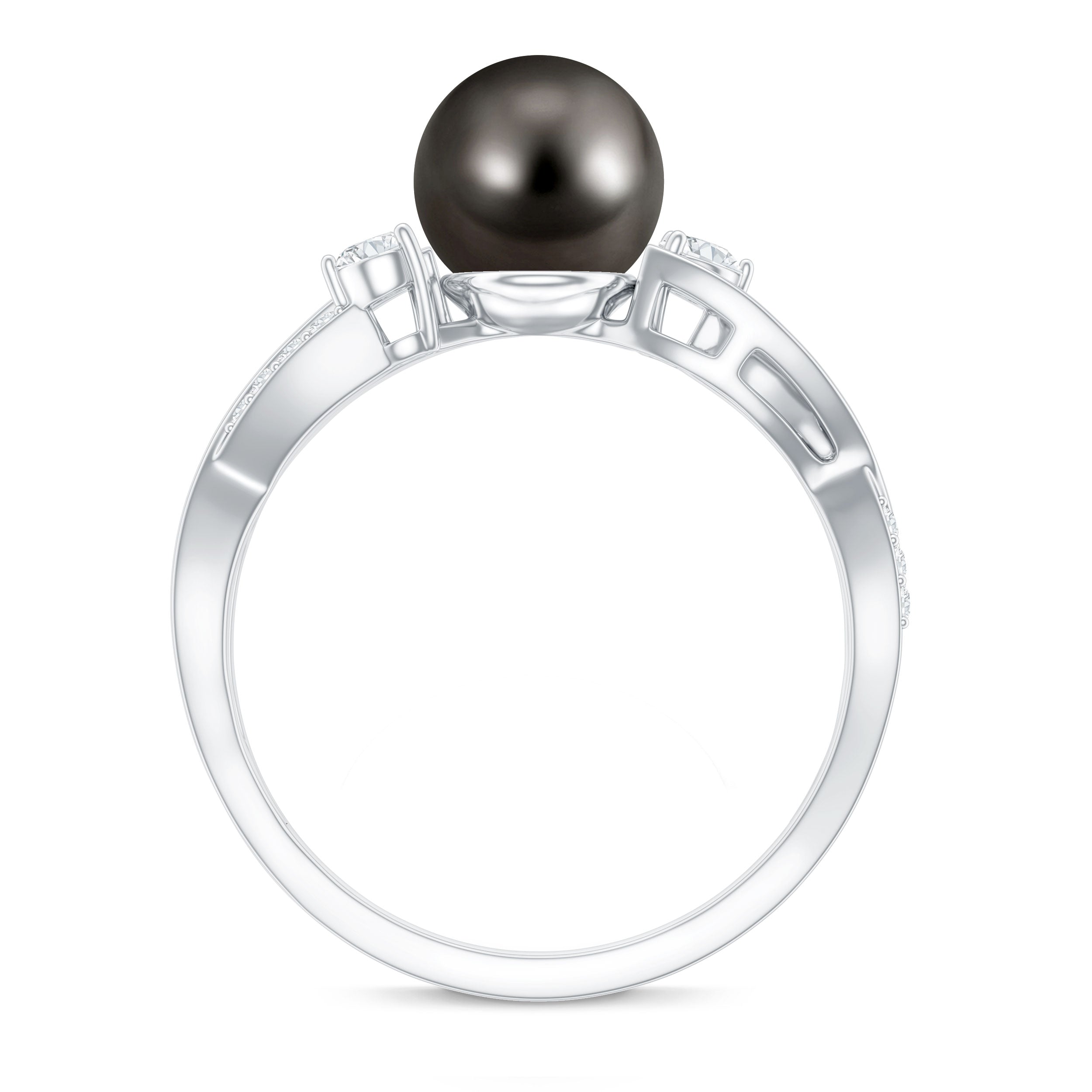 Tahitian Pearl and Diamond Crossover Engagement Ring