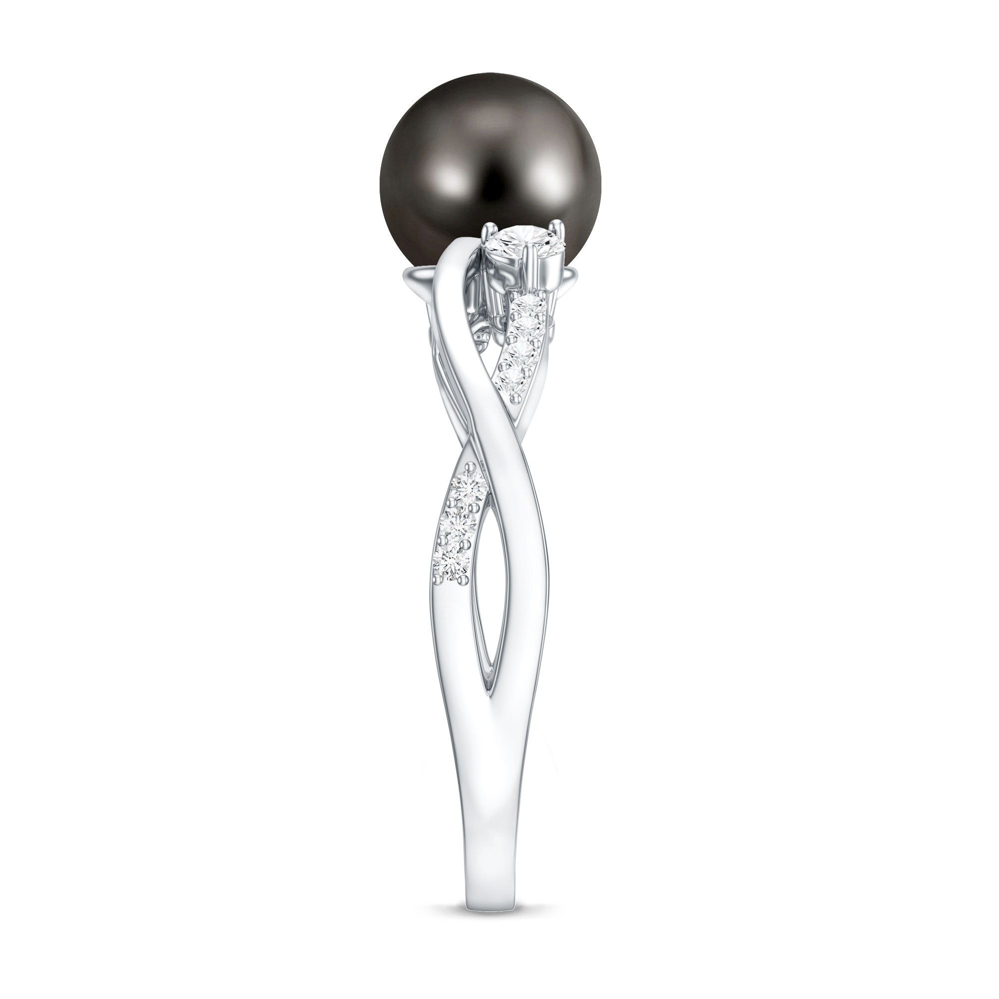 Tahitian Pearl and Diamond Crossover Engagement Ring